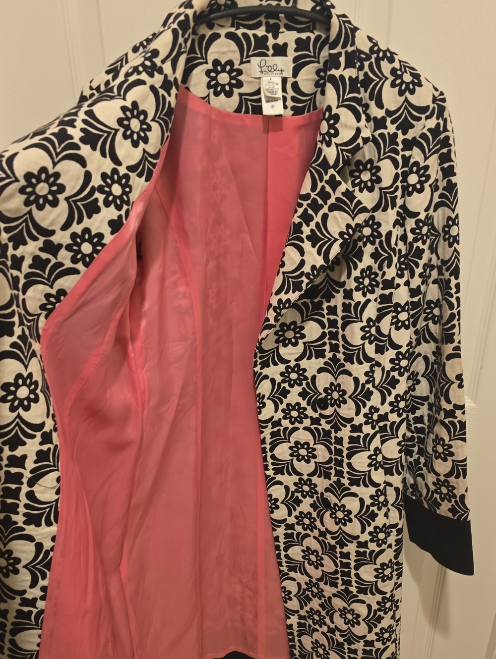 Vintage Lilly Pulitzer Daria Coat in Black and White with Pink Lining (Rare)Sz 6 - Picture 4 of 5